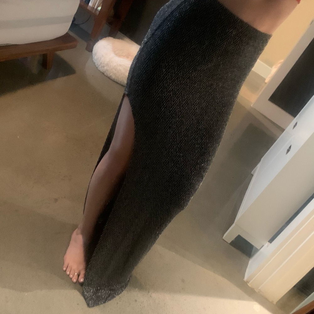 Lily Rain Black Sparkle Maci Skirt with Slit